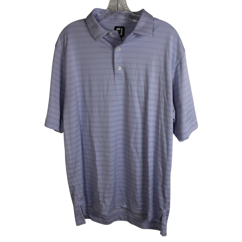 FJ FootJoy Mens Light Blue/Purple Striped Golf Polo Shirt Size‎ Large